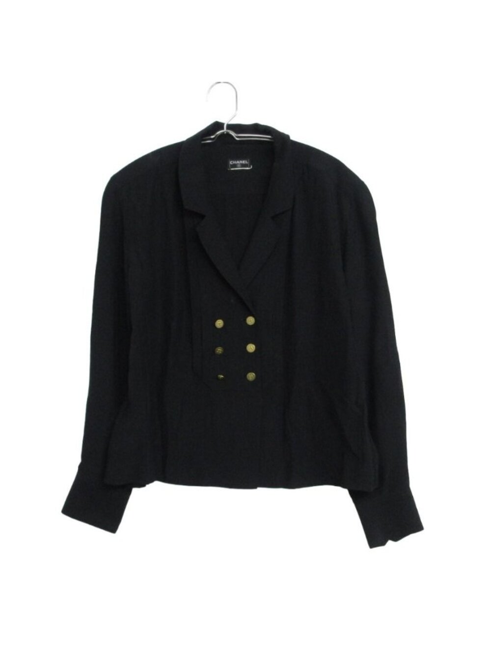 Chanel Long Sleeve Shirt Jacket CC Logo Gold Button Silk 100% Tailored Pleats